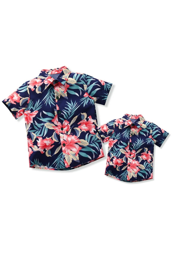 Daddy and Me Hawaiian Matching Outfits Father Son Tropical Print Matching Shirts Summer Men Boys Father's Day Tops (Men L)