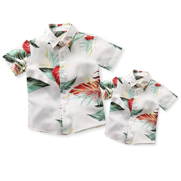 FYMNSI Daddy and Me Hawaiian Matching Outfits Father Son Tropical Print Matching Shirts Summer Men Boys Father's Day Tops (Men M)