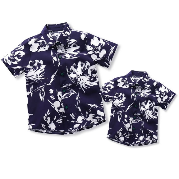 FYMNSI Daddy and Me Hawaiian Matching Outfits Father Son Tropical Print Matching Shirts Summer Men Boys Father's Day Tops (Men S)