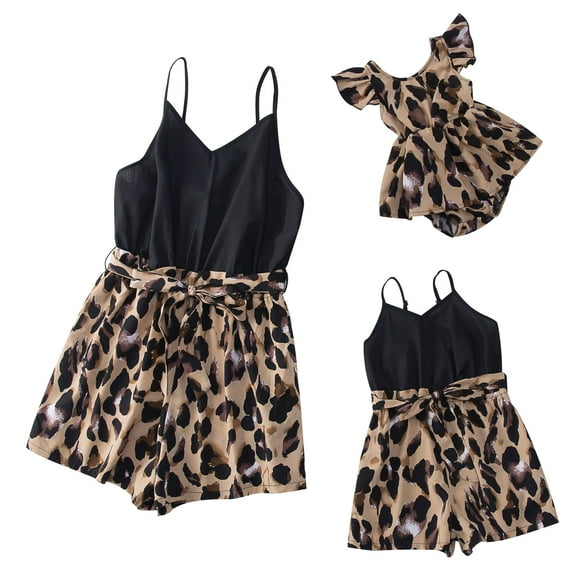 FYMNSI Toddler Girl Clothes Summer Sleeveless Jumpsuit Mommy and Me Leopard Print Romper for Girls 3-4T