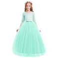 thumbnail image 1 of FYMNSI Flower Girl Dress for Wedding Vintage 3/4 Sleeves Floral Lace Princess Dresses Party Evening Dance Formal Long Gown Tulle Bow Pageant Maxi Dress 9-10 Years Mint Green, 1 of 9