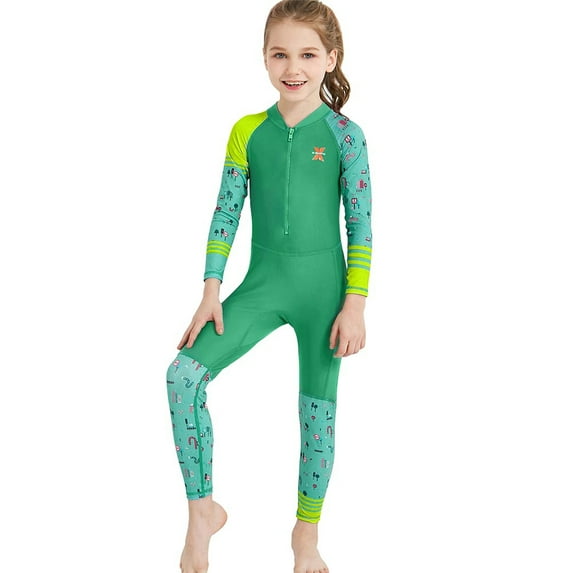 FYMNSI Full Body Swimsuit For Girls Long Sleeve One Piece Rash Guard Swimming Bathing Suits Wetsuit UPF50+ UV Front Zipper Swimwear Beachwear