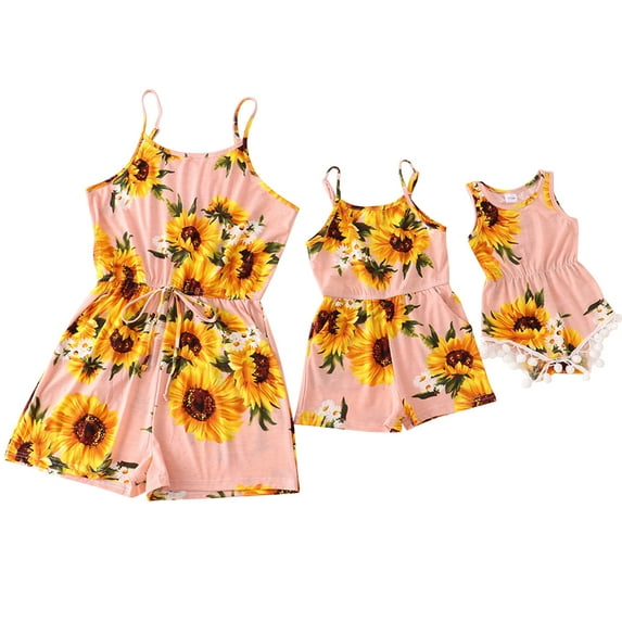 FYMNSI Girls Casual Sleeveless Jumpsuits Summer Loose Short Romper Mommy and Me One Piece Jumpsuits for Girl 6-7T