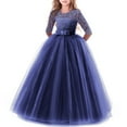 thumbnail image 1 of FYMNSI Girls Dresses Toddler Kids Lace 3/4 Sleeves Floral Princess Dress Wedding Party Formal Evening Long Gown 5-6 Years Navy Blue, 1 of 7
