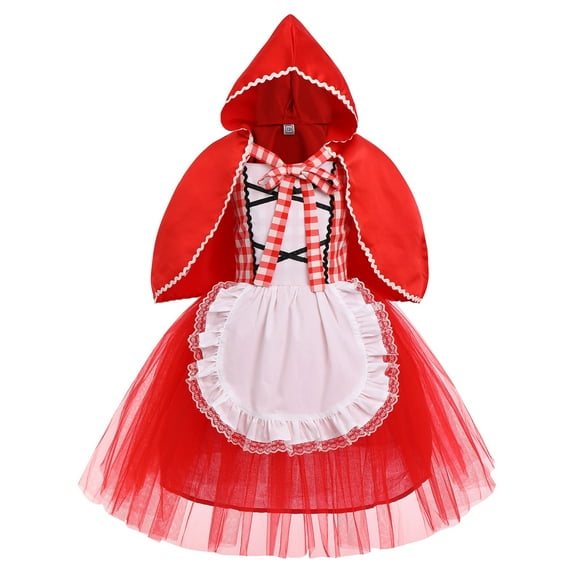 FYMNSI Little Red Riding Hood Fancy-Dress Costume for Girls with Hooded Cape for 3-4 Years, Size 120
