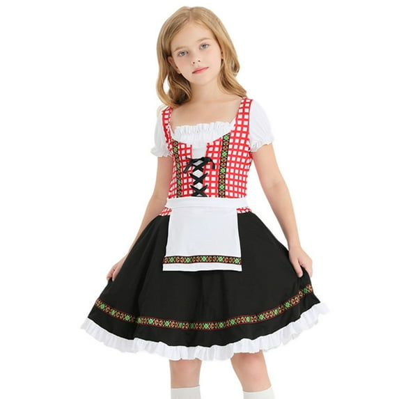 FYMNSI Girls Oktoberfest Dress German Bavarian Dirndl Dresses 3 Piece Beer Festival Outfit Set Black 3-4 Years