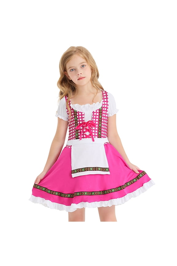 Girls Oktoberfest Dress German Bavarian Dirndl Dresses 3 Piece Beer Festival Outfit Set Pink 3-4 Years