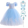thumbnail image 1 of FYMNSI Girls Princess Halloween Costume Fancy Dress Kids Carnival Christmas Birthday Party Book Week Cosplay Tulle Dress with Accessories 5-7 Years Ocean Blue, 1 of 8