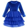 thumbnail image 1 of FYMNSI Velvet Christmas Dress for Girls Toddler Fall Winter Layered Tiered Tulle Dresses Vintage Party Midi Gown 1-2 Years Royal Blue, 1 of 5