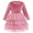 thumbnail image 1 of FYMNSI Velvet Christmas Dress for Girls Toddler Fall Winter Layered Tiered Tulle Dresses Vintage Party Midi Gown 7-8 Years Bean Pink, 1 of 8