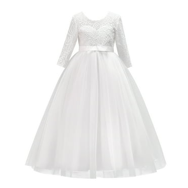 FYMNSI Girls Vintage Embroidery Pageant Wedding Princess Dresses Evening Party Tulle Dress Prom Gowns 7-8 Years White