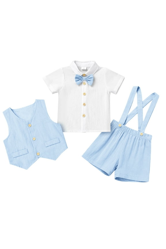 Baby Boy Baptism Clothes Suits Infant Gentleman Outfit Dress Shirt Vest Suspenders Short Pants 18-24 Months