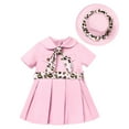 thumbnail image 1 of FYMNSI Jungle Safari Wild One Outfits for Baby Girl Short Sleeve A-line Pleated Dress with Hat Baby Girl Clothes 6-12 Months, 1 of 7