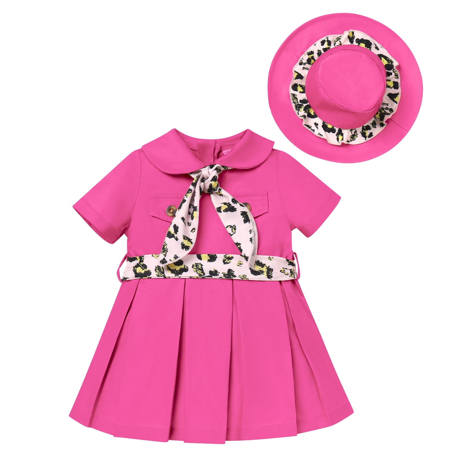 FYMNSI Jungle Safari Wild One Outfits for Toddler Girl Short Sleeve A-line Pleated Dress with Hat 2-3T Girls Clothes
