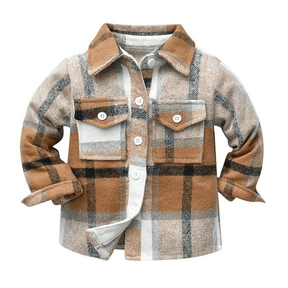 FYMNSI Kids Boys Flannel Plaid Casual Shirts Button Down Shirt Toddler Flannel Shirt Family Matching Tops 18-24 Months Coffee