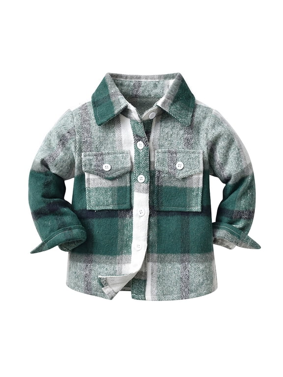 Kids Boys Flannel Plaid Casual Shirts Button Down Shirt Toddler Flannel Shirt Family Matching Tops 4-5 Years Green