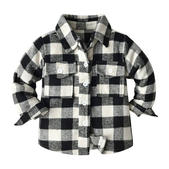 FYMNSI Kids Boys Flannel Plaid Casual Shirts Button Down Shirt Toddler Flannel Shirt Family Matching Tops 5-6 Years Black
