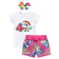 thumbnail image 1 of FYMNSI Kids Girl 4th Fourth Birthday Cake Smash Outfit Rainbow Watermelon Happy Four Years Old Party Cotton Short Sleeve Tops Sequin Shorts Bowknot Hair Clip Summer Clothes Set 4T Hot Pink, 1 of 7