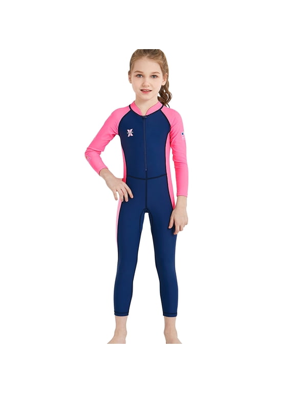 Kids Wetsuit Girls Full Body Swimsuit One Piece Long Sleeve Bathing Suit Zipper Sun Protection Warm Swimwear for Swimming Diving Surf Water Sports