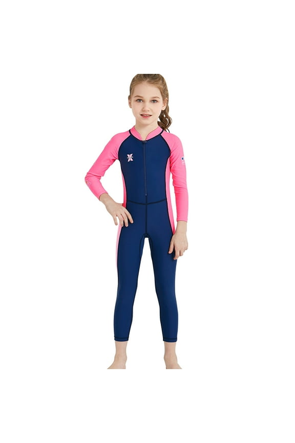 Kids Wetsuit Girls Full Body Swimsuit One Piece Long Sleeve Bathing Suit Zipper Sun Protection Warm Swimwear for Swimming Diving Surf Water Sports