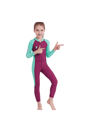 Kids Wetsuit Girls Full Body Swimsuit One Piece Long Sleeve Bathing Suit Zipper Sun Protection Warm Swimwear for Swimming Diving Surf Water Sports