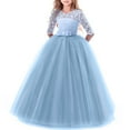 thumbnail image 1 of FYMNSI Girls Dresses Toddler Kids Lace 3/4 Sleeves Floral Princess Dress Wedding Party Formal Evening Long Gown 7-8 Years Sky Blue, 1 of 7