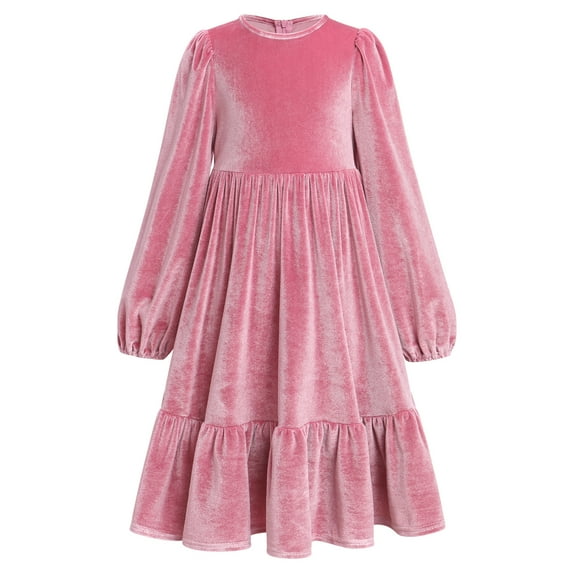 FYMNSI Little Girl's Velvet Dress Vintage Pageant Fall Winter Party Ruffle Dresses Layered Bohe Long Sleeve Dress