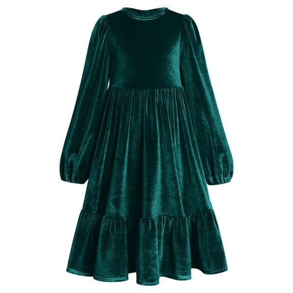 FYMNSI Little Girl's Velvet Dress Vintage Pageant Fall Winter Party Ruffle Dresses Layered Bohe Long Sleeve Dress