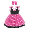 thumbnail image 1 of FYMNSI Little Girls Polka Dots Tulle Spliced Dresses Birthday Party Princess Tutu Dress Bowknot Headband Christmas Outfit 5-6T Rose Red, 1 of 8