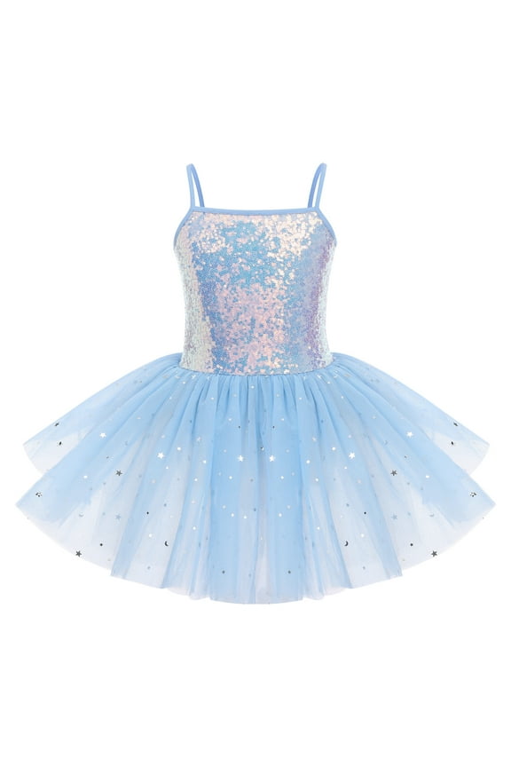 Little Girls Skirted Leotard Sparkly Sequin Camisole Ballet Tutu Dress Ballerina Dress Up Dance Outfit Gymnastics Costume for Kids Dancewear Stage Performance 3-4 Years Blue