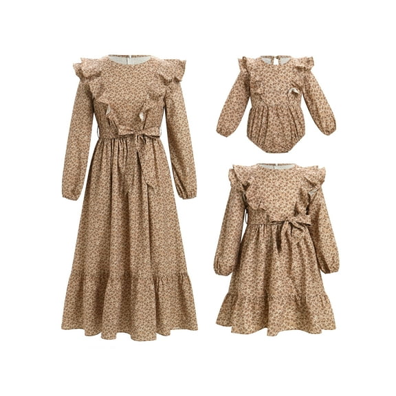 FYMNSI Matching Family Mommy and Me Ruffle Dresses Flutter Long Sleeve Floral Bodysuit Casual Romper Outfit for Newborn Girl 0-3Months