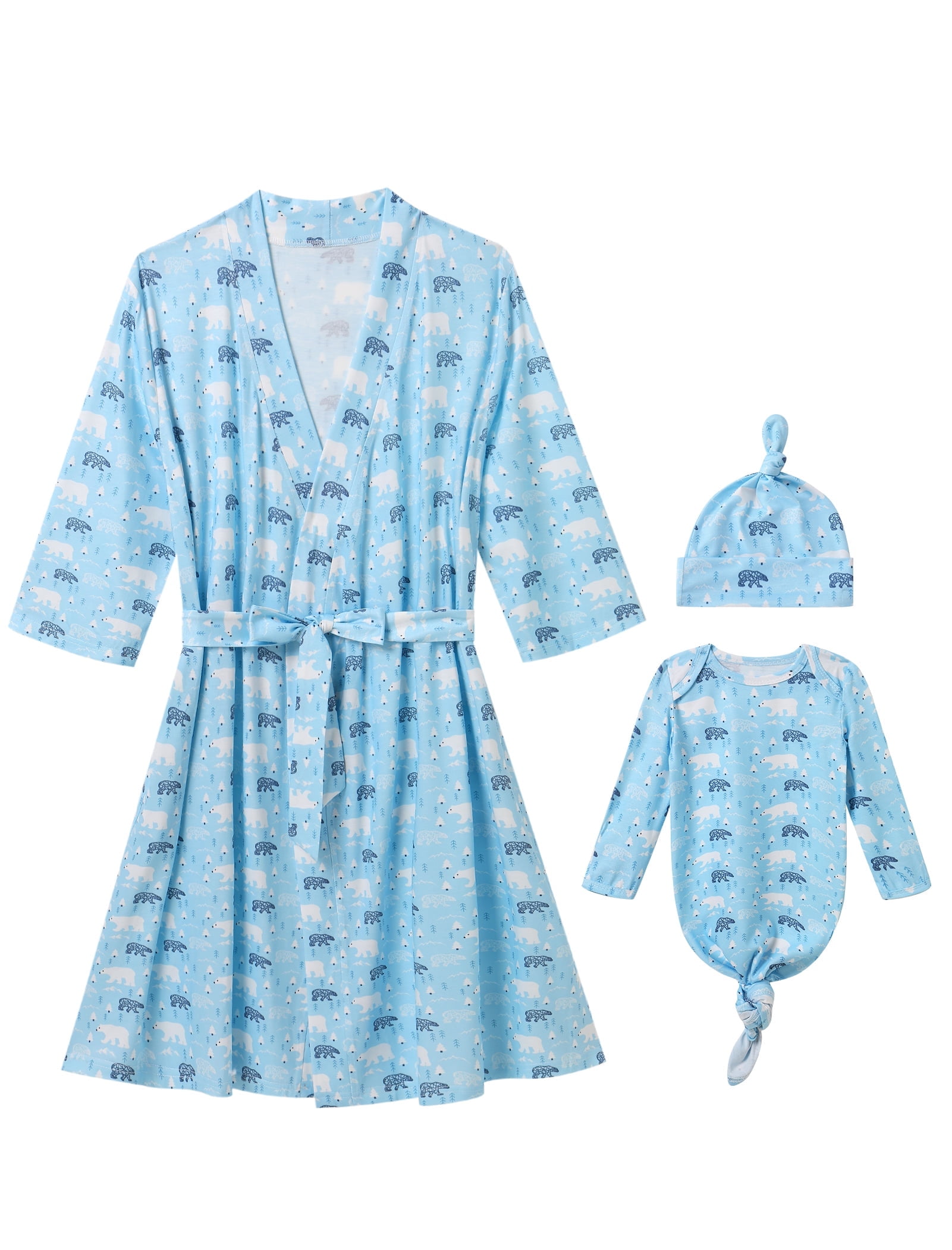 FYMNSI Maternity Robe and Baby Receiving Blanket Robe and Swaddle Set Hospital Labor Delivery Matching Outfits for Mom&Baby L/XL