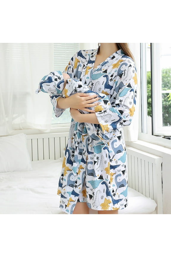 Maternity Robe and Baby Receiving Blanket Robe and Swaddle Set Hospital Labor Delivery Matching Outfits for Mom Dad Baby (Mom&Baby S/M)
