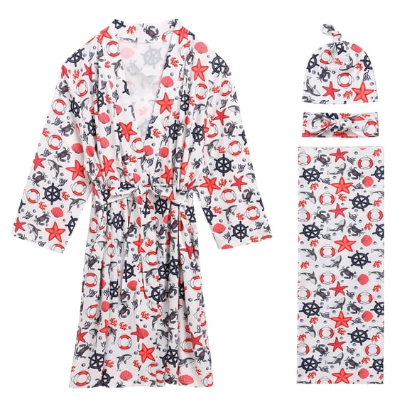 Baby Robe Set FYMNSI Maternity Robe and Baby Receiving Blanket Robe and Swaddle Set ...