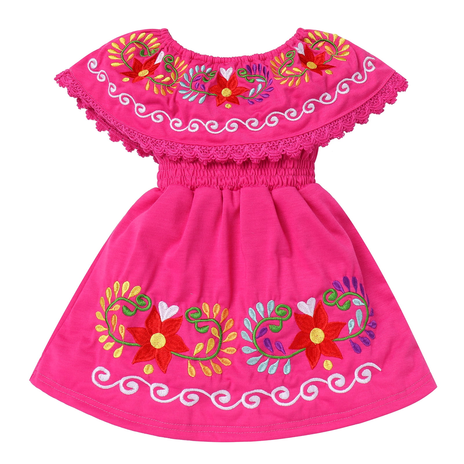 FYMNSI Mexican Dresses for Girls Toddler Ethnic Floral Embroidered Fiesta  Dress Baby Casual Ruffle Sundress 3-4T Rose Red - Walmart.com