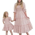 thumbnail image 1 of FYMNSI Girls Dresses Mommy and Me Floral Smocked Tiered Dress Half Sleeve Spring Summer A-Line Ruffle Dress 11-12 Years, 1 of 9