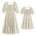 thumbnail image 1 of FYMNSI Girls Dresses Mommy and Me Floral Smocked Tiered Dress Half Sleeve Spring Summer A-Line Ruffle Dress 7-8 Years, 1 of 5