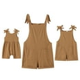 thumbnail image 1 of FYMNSI Mommy and Me Short Jumpsuits Matching Outfits Women Casual Sleeveless Loose Rompers Girls Bowknot Tie Straps Overalls with Pockets Khaki (Baby Girl 9-12M), 1 of 6