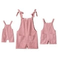 thumbnail image 1 of FYMNSI Mommy and Me Short Jumpsuits Matching Outfits Women Casual Sleeveless Loose Rompers Girls Bowknot Tie Straps Overalls with Pockets Pink Corduroy (Girl 4-5T), 1 of 11