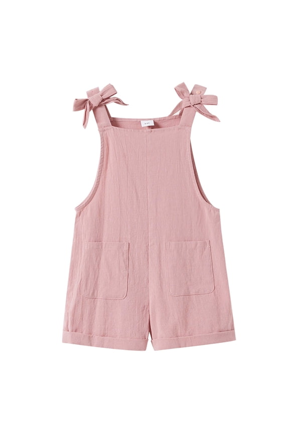 Mommy and Me Short Jumpsuits Matching Outfits Women Casual Sleeveless Loose Rompers Girls Bowknot Tie Straps Overalls with Pockets Pink (Girl 6-7T)
