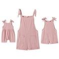 thumbnail image 1 of FYMNSI Mommy and Me Short Jumpsuits Matching Outfits Women Casual Sleeveless Loose Rompers Girls Bowknot Tie Straps Overalls with Pockets Pink (Mom L), 1 of 6