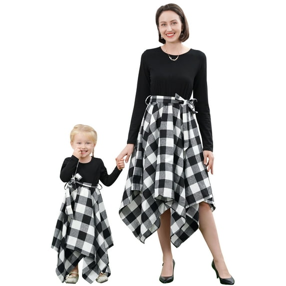 FYMNSI Mommy and Me Christmas Dresses Long Sleeve Plaid Dress Xmas Party Mom Daughter Photoshoot Matching Outfits (Baby 12-18M)