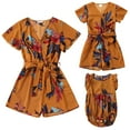 thumbnail image 1 of FYMNSI Mommy and Me Dresses Rompers Family Matching Overall Outfits Casual Belted Splicing Shorts Jumpsuit Ginger (Girl 2T), 1 of 7