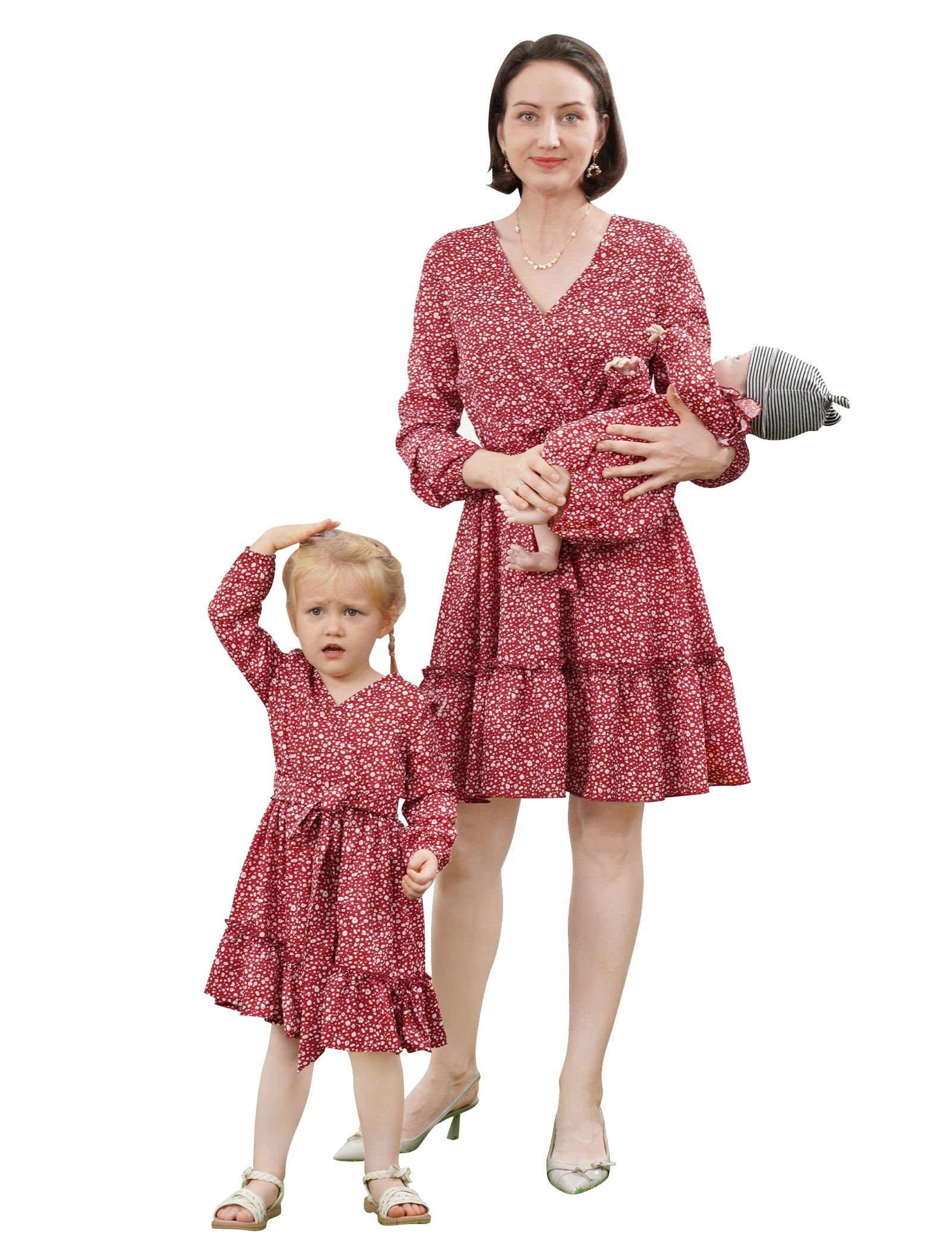FYMNSI Women Dress Leopard Print Wrap V Neck Long Sleeve Dresses Fall  Winter Mommy and Me Dress M - Walmart.com