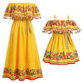 thumbnail image 1 of FYMNSI Mexican Dresses with Pockets for Toddler Girl Clothes Floral Off the Shoulder Dress Mommy and Me Boho Sundress Yellow 3-4T, 1 of 8