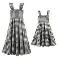 thumbnail image 1 of FYMNSI Mommy and Me Plaid Print Dresses with Pockets Sleeveless Smocked Long Sundress Casual High Waist Midi Tank Dress Black (Girl 8-9T), 1 of 9