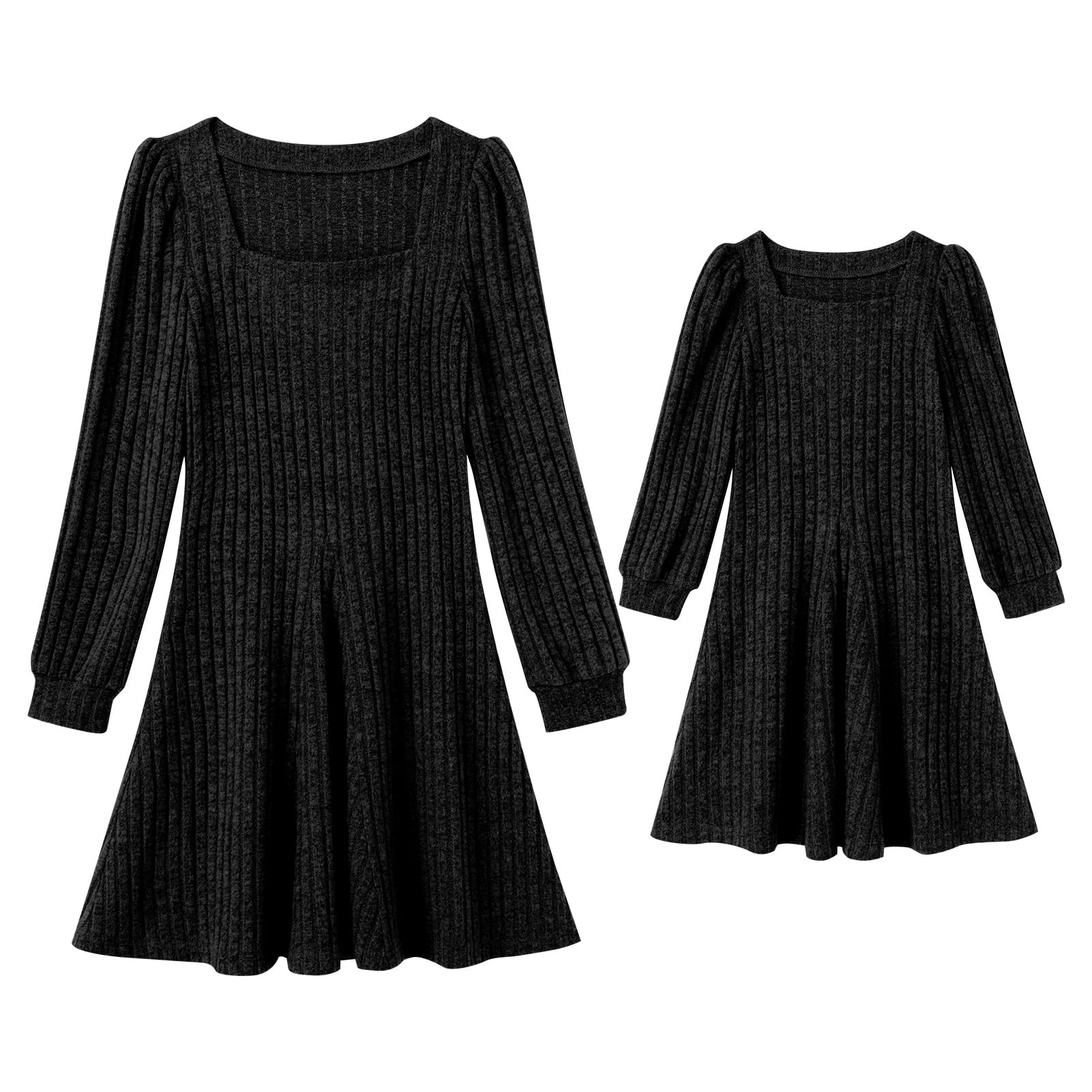 FYMNSI Mommy and Me Ribbed Knitted Sweater Dress Solid Matching