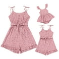 thumbnail image 1 of FYMNSI Mommy and Me Rompers Matching Outfit Sleeveless Belted Casual Jumpsuit Spaghetti Strap Short Overall Set Pink (Baby 3-6M), 1 of 10