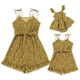 thumbnail image 1 of FYMNSI Mommy and Me Rompers Matching Outfit Sleeveless Belted Casual Jumpsuit Spaghetti Strap Short Overall Set Yellow (Girl 8-9T), 1 of 10