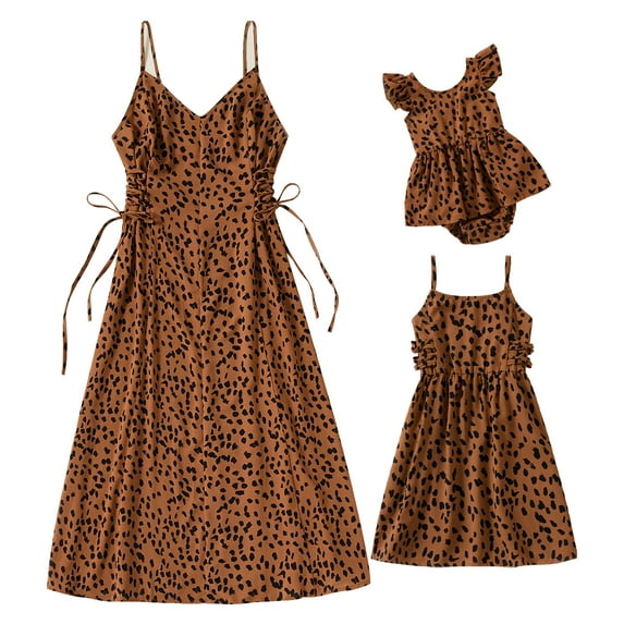 FYMNSI Mommy and Me Summer Leopard Print Sleeveless Dresses Casual Boho Beach Sundress Family Matching V Neck Midi Tank Dress (Mom L)